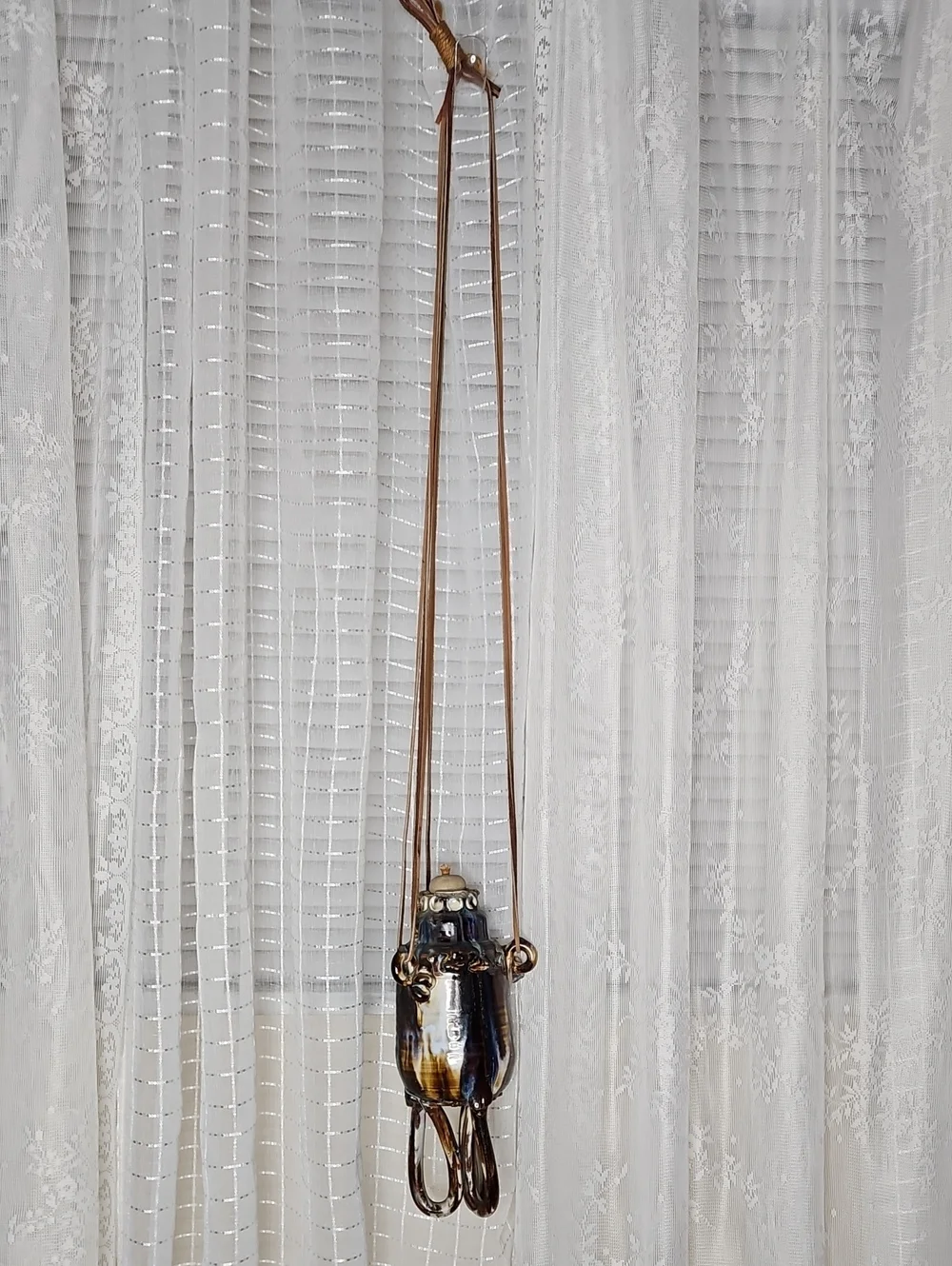 1970s Mid-century Art Pottery Hanging Stoneware Jug Hanging Oil Lamp